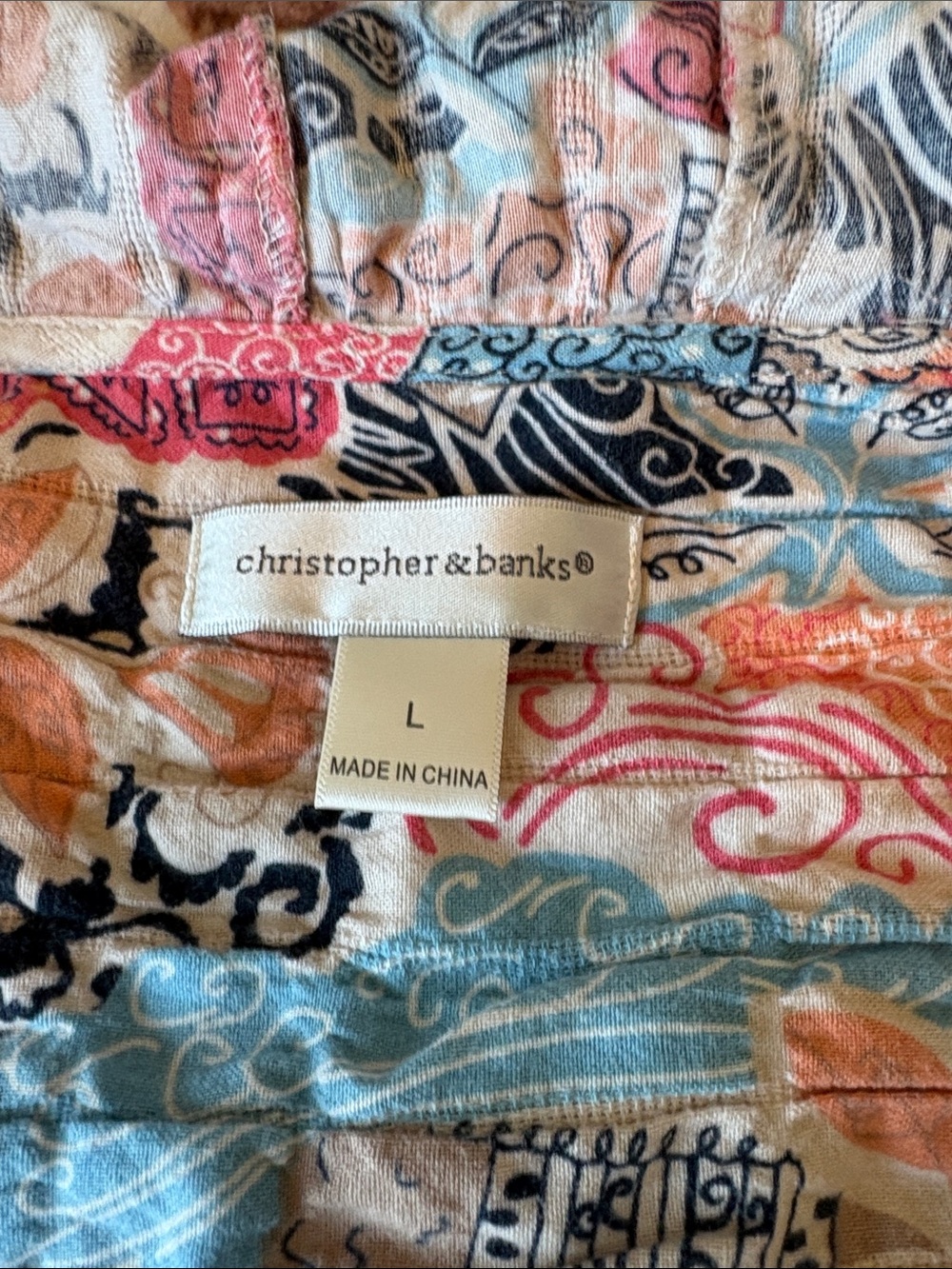 Christopher & Banks Paisley Print Tee in Blue, Pink & Coral Size large